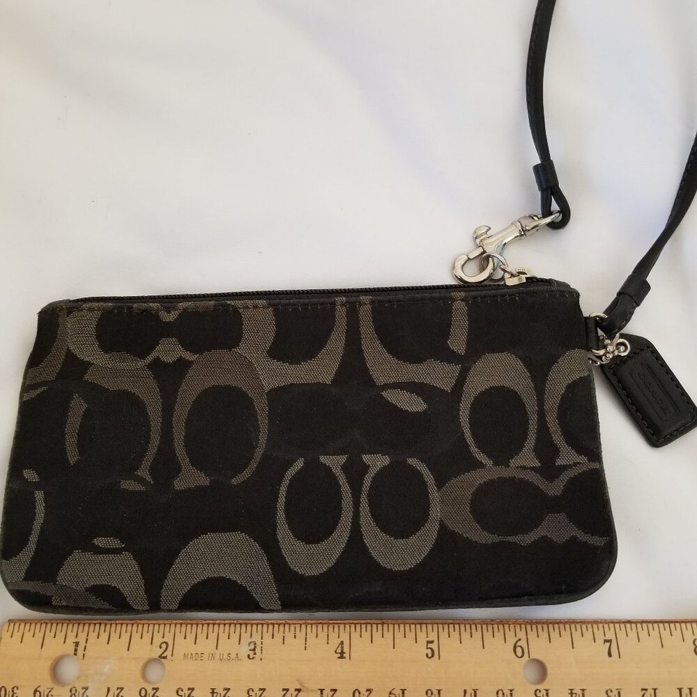 Authentic Coach Signature Black Canvas Leather Wristlet - Picture 2 of 5